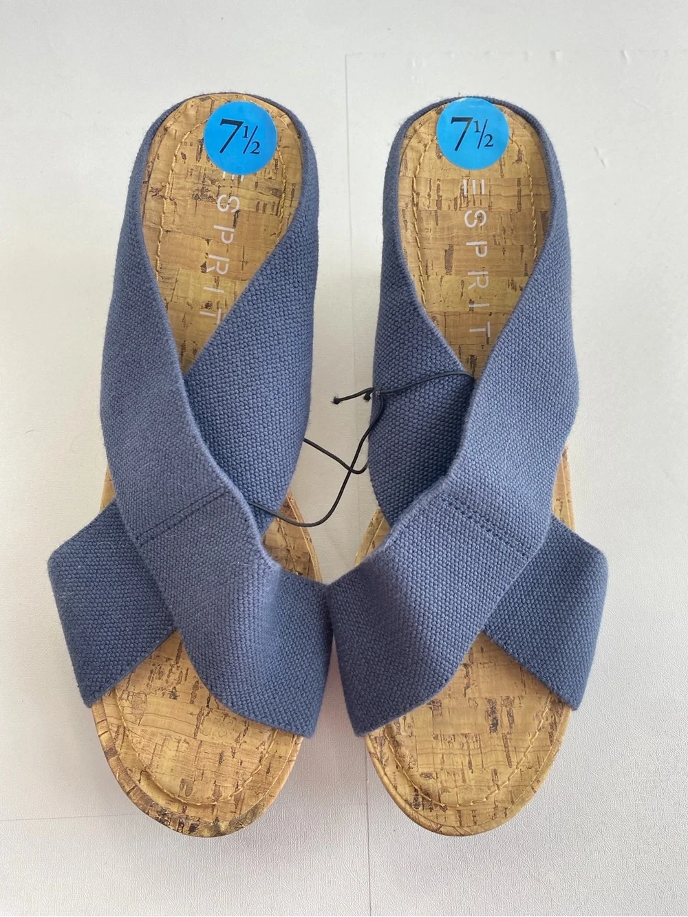 Esprit Oceane 2 Navy Stretchy Wide Strap Cork Wedge Heel Sandal Shoe 7.5 NWT